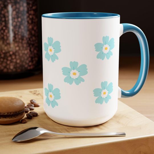 Cute Blue Flower Kawaii Mug Two-Tone Coffee Mugs