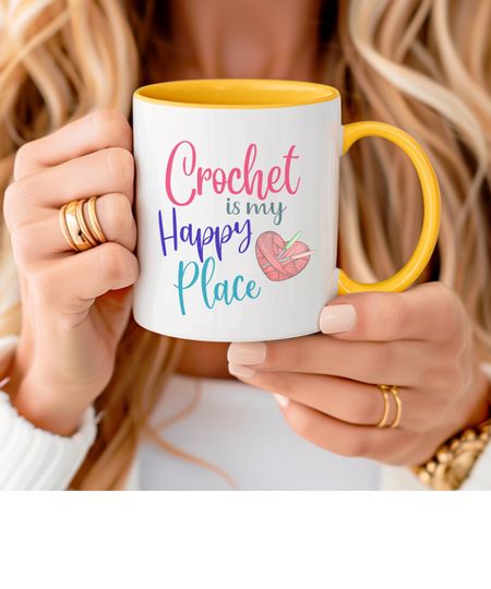 Crochet is my Happy Place  Two-Tone  Gift Coffee Mug, Gift Mug, Crochet Lover Gift