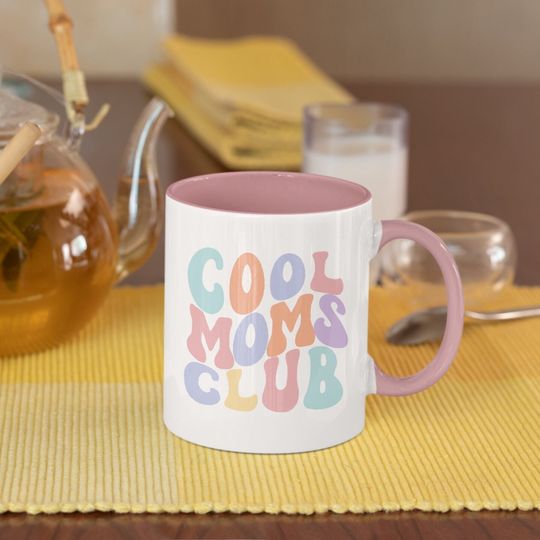 Cool Moms Club Mugs with retro style. Two-tone sassy mug, gift for her, Mothers Day gift
