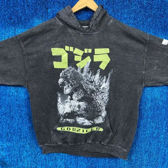 god zilla Japanese Text Mineral Wash Hoodie