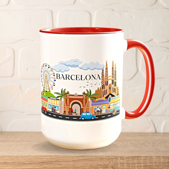 Barcelona Mug, Spain Travel Mug, European Travel, Two-Tone Coffee Mugs
