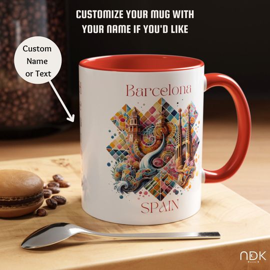 Barcelona Spain Coffee Mug Personalized, Park Guell Travel Cup, La Sagrada Mug