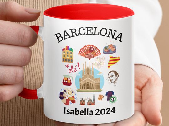Personalized Barcelona Custom Name Mug, Spain Souvenir Gift, Travel Memory Coffee Cup