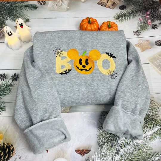 Embroidered Halloween Boo Sweatshirt, Custom Sweater, Halloween Sweatshirt, Halloween Crewneck