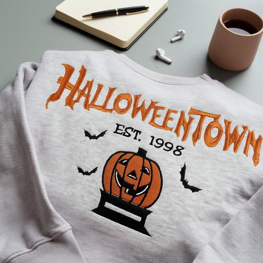 Cozy Halloween Sweatshirt, Spooky Town Crewneck, Ghostly Embroidered Sweatshirt, Cottagecore Witchy Outfit,Personalized Shirt,Halloween Gift