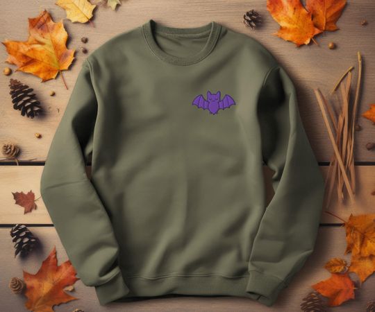 Embroidered Halloween Bat Sweatshirt | Cute Halloween Crewneck | Cozy Spooky Season Pullover | Unisex Fall Sweater