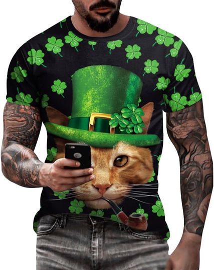 Eciodci Men's St Patricks Day T-Shirts Novelty 3D Printed Shamrock Tuxedo Tees Shirt