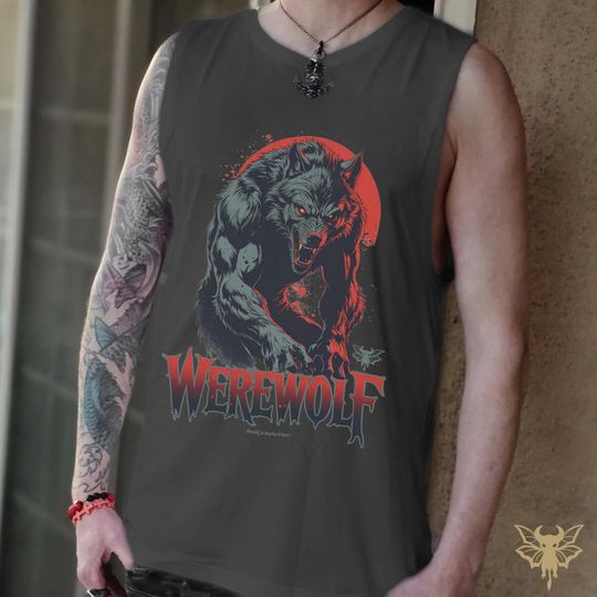 Full Moon Beast Werewolf Tank, Muscle Powerlifting Apparel, Ultra Soft Fabric, Gothic Streetwear, Halloween Workout Shirt