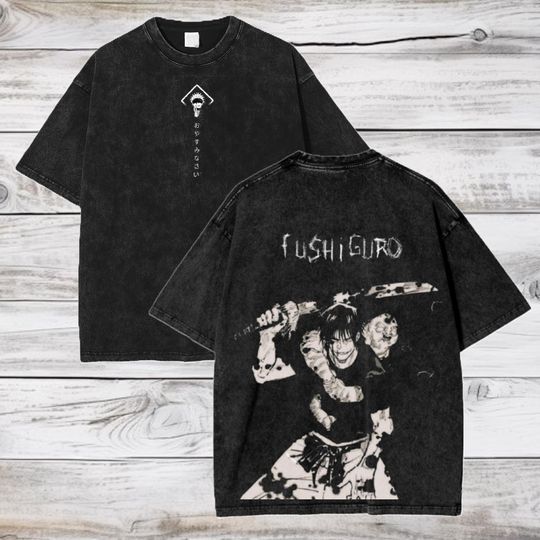 Jujutsu Satoru Anime Acid Wash Oversize T-Shirt Toji Fushiguro Anime Tee Gift For Him