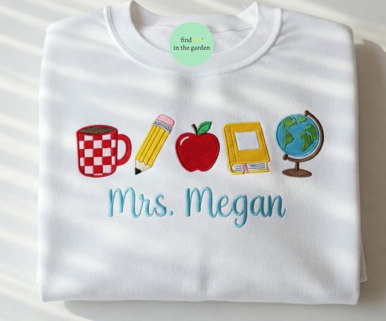 Custom Name Embroidered Teacher Shirt, Personalized Embroidered Back to School tshirt, New Teacher Graduation Gift, First Day of School