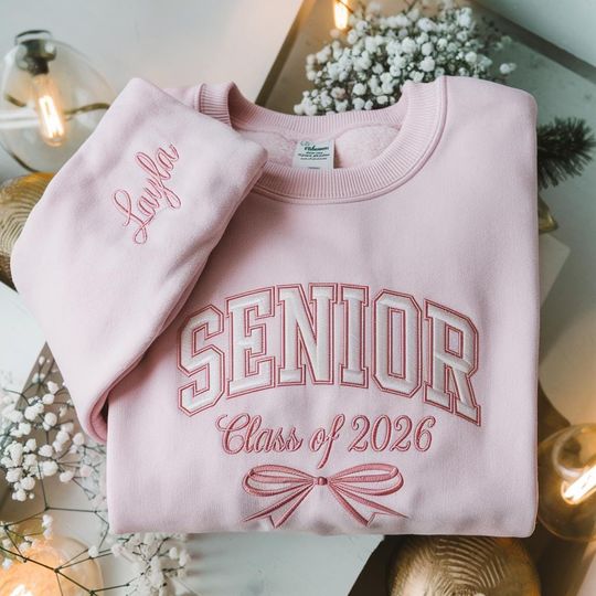 Embroidered Personalized Senior Sweatshirt, Senior Cheer Gift, Coquette Senior Team Shirt, Senior Night, Cheer Team Shirt, Class of 2026 Top