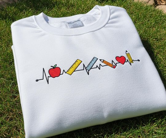 Embroidered Teacher Heartbeat Shirt, Custom Teacher Icon Sweatshirt, CustomTeacher Name Shirt, Teacher Gifts Back To School, Thank you Gift