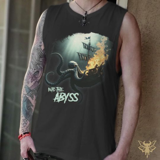 Retro Kraken Tank, Pirate Graphic Tee, Sea Monster Art, Unisex Muscle Shirt, Bold Streetwear, Festival Outfit, Machine Wash Cold