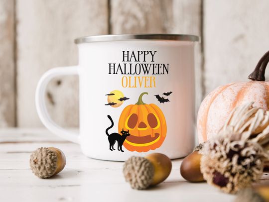 Personalised Halloween Pumpkin Enamel Mug,Happy Halloween Party Gift