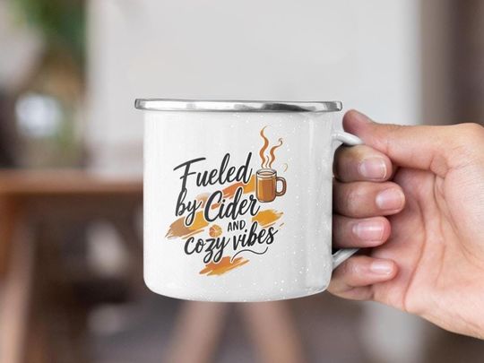 Enamel Camp Cup for Fall Season, Vibes Autumn Mug, Outdoor Camping Mug