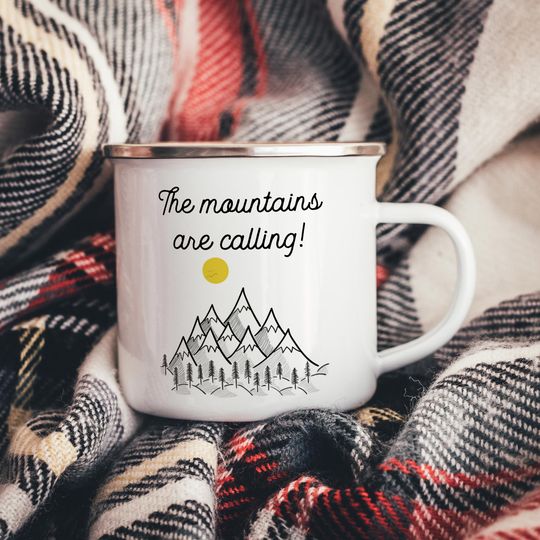 The Mountains Are Calling Enamel Camper Mug, Camping Mugs
