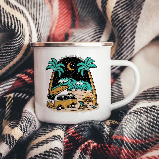 Starlight Pop Top Campervan Enamel Camper Mug, Camper Van Gift