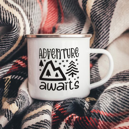 Adventure Awaits Enamel Camper Mug, Campervan Mug