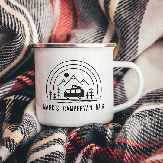 Personalised Campervan Enamel Mug, Camping Mug