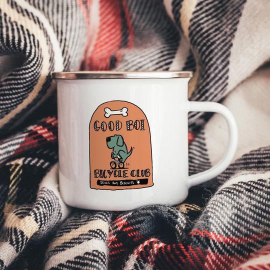 Good Boi Bicycle Club Enamel Mug, Camper Mug, Dog Mug, Funny Gift for Cyclists & Dog Lovers