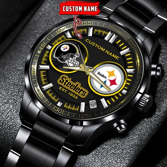 Personalized Pittsburgh Football Team Steelerss Black Stainless Steel Watch