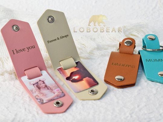 Personalised Photo Keyring in Leather Case-Lether Keychain-Photo Key Ring