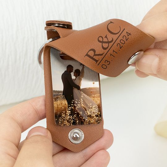 Personalized Mens Leather Keychain with Photo, Gifts for Couples, Father's Day Gift