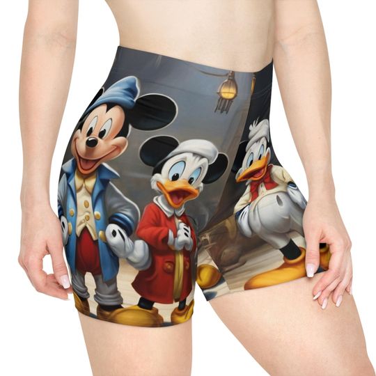 Disney Women's Shorts, Mickey Mouse Donald Design, Cute Fashion Apparel, Comfy Workout Clothes, Trendy Athleisure Wear, Fun Cartoon