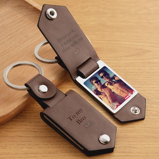 Personalized Leather Keychain, Custom Photo Keychain, Engraved Leather Keychain