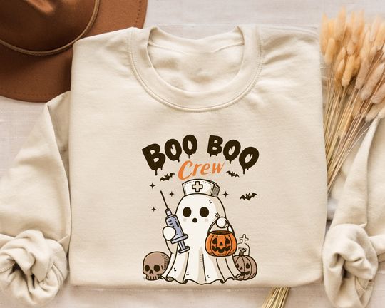 Halloween Ghost Nurse Sweatshirt, Boo Boo Crew Nurse Tee, Funny Halloween Nurse Shirt