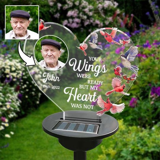 Personalised Memorial Plaque with Name And Photo, Custom Light Up Remembrance Stake ,Christmas Garden Night Light, Memorial Solar Light