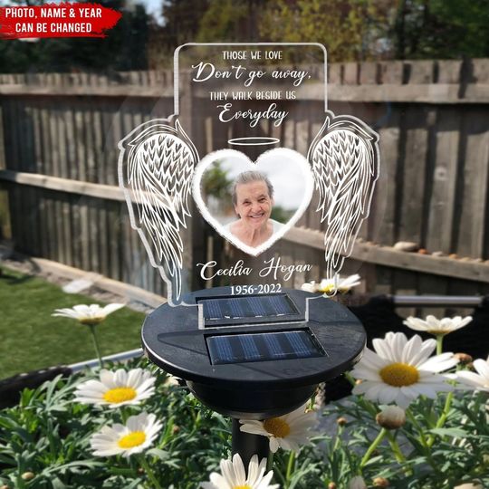 Angel Wings Those We Love Don't Go Away - Personalized Garden Solar Light, Remembrance Gifts, Memorial Gifts, In Loving Memory