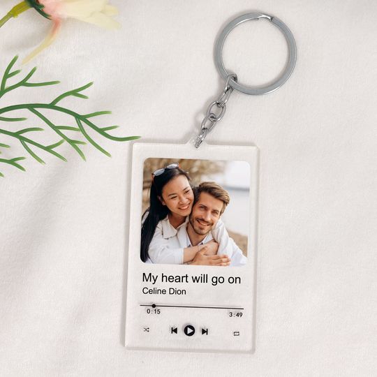 Personalized Song Keychain, Custom Photo Music Transparent Keychain, Gift for Couple Friends