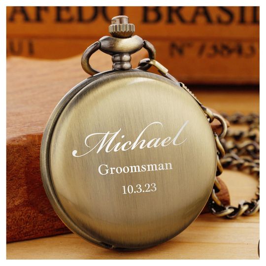 Personalized POCKET WATCH Pocketwatch Groomsmen Gift for Him Dad Men Silver Graduation Wedding Birthday Boyfriend Custom Engraved