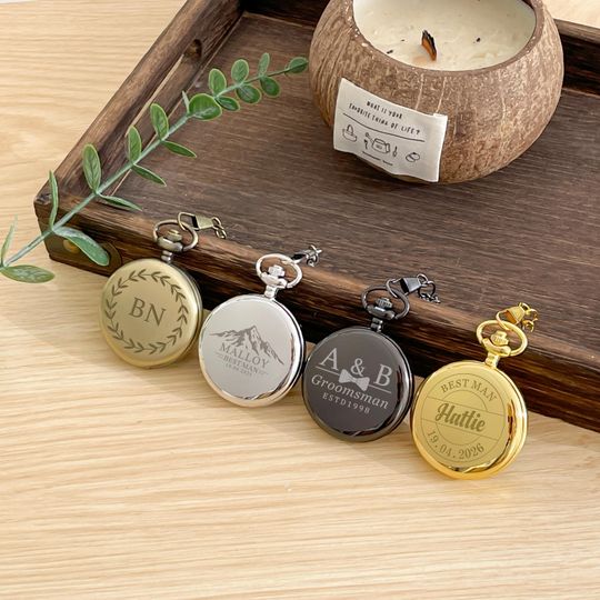 Personalized Engraved Pocket Watch/Custom Name Pocket Watch/Father of Groom Gift/Gift for Him&Dad/Wedding Gift/Best Man Gift/Groomsmen Gifts