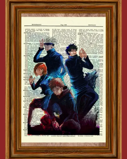 Jujutsu Satoru Anime Dictionary Art Print Poster Itadori Gojo Megumi