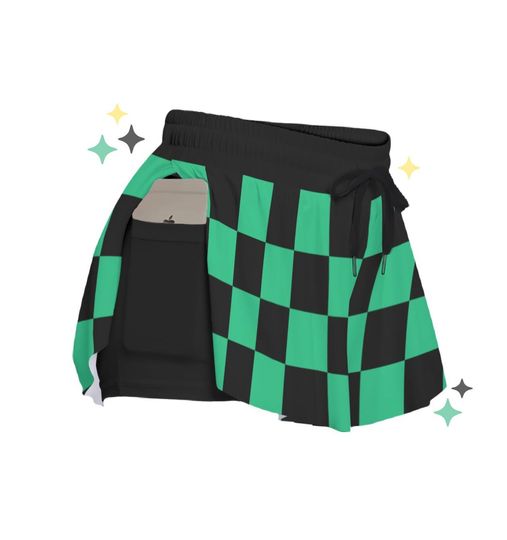 Green Checker Flowy Shorts | Anime Plaid Checker Pastel Goth, Goth, Alt clothing, Emo, Cosplay, Kawaii Shorts | Cute Gift