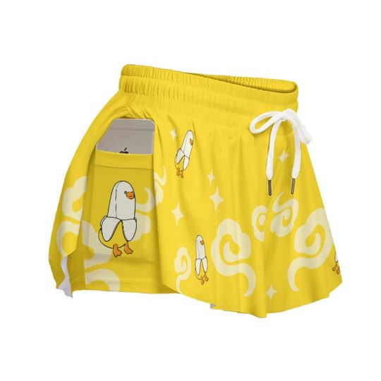 Banana Duck Print Flowy Shorts | Yellow Bottoms | Kawaii Clothes | Funny Gift for Her | Cute Gift