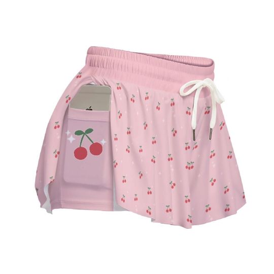 Cherry Coquette Flowy Shorts | Cute Fruit Y2K Pink Girlfriend Clothing | Kawaii Shorts