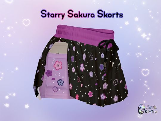 Starry Pastel Goth Sakura Skorts Celestial Yami Kawaii Stretchy Flowy Shorts with Pockets Alt Japanese Aesthetic Flower Cute Sport Shorts