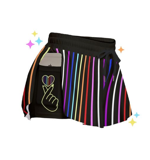 Rave Love Flowy Shorts | LGBTQ Rainbow Bottoms | Cute Neon Korean Finger Pride Gift for Them