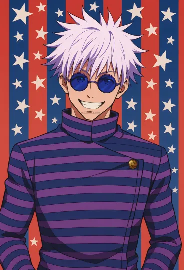 Gojo Satoru Poster Jujutsu Satoru – Striped Patriotic Anime Art 13x19