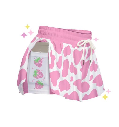 Pink Cow Print Flowy Shorts | Strawberry Cowgirl | Pink Gift for Her | Cute Gift