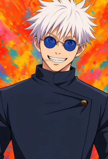 Gojo Satoru Poster Jujutsu Satoru – Smiling Anime Art 13x19 – Orange Splash