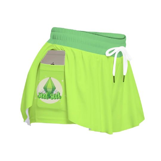 Plumbob Flowy Shorts - Sul Sul and Daisy, Soft-style Shorts in Neon Green- High waisted pocket short