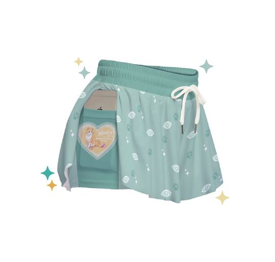 Cat Eyes Shorties - Ladies Flowy Pocket Shorts | Vibrant Sage Eyes | Dancing Gamer Gifts