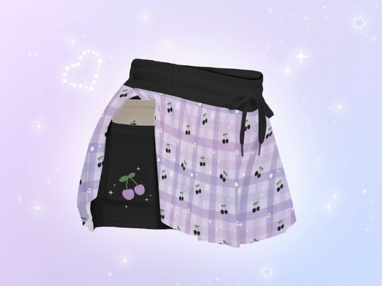 Pastel Goth Checkered Purple Cherry Skorts with Pockets Celestial Harajuku Yami Kawaii Flowy Shorts Alt Aesthetic Gingham Cute Punk Soft Emo