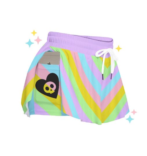 Candy Skull Rainbow Flowy Shorts | Unicorn Pastel Goth Alt clothing |  Kawaii Shorts | Coconut Girl