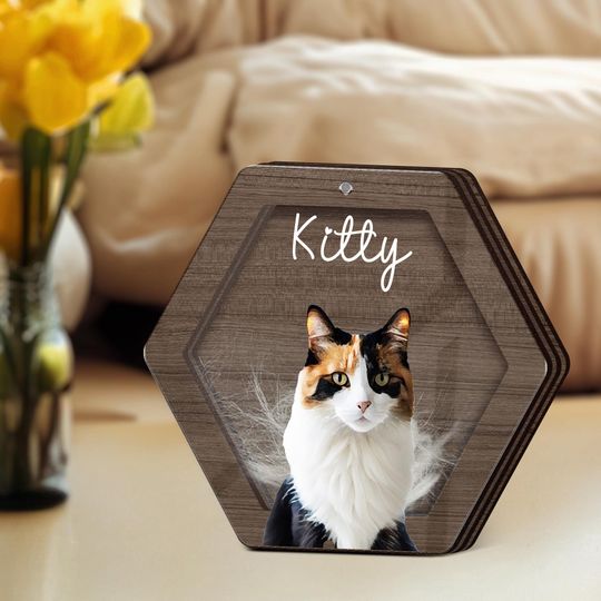 Custom Cat Fur Keepsake Box, Wooden Pet Hair Memorial, Personalized Pet Portrait Gift, Cat Loss Remembrance Box
