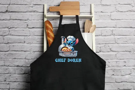 Custom Stitch Pizzas Apron, Chef Stitch Apron,  Little Chef Kitchen Apron, Chef Couple Apron, Mom Gift